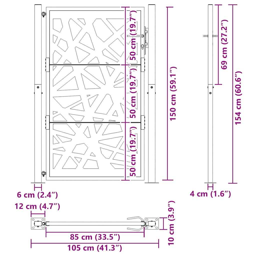 vidaXL Brama ogrodowa 100x150 cm Stal nierdzewna Lekka konstrukcja