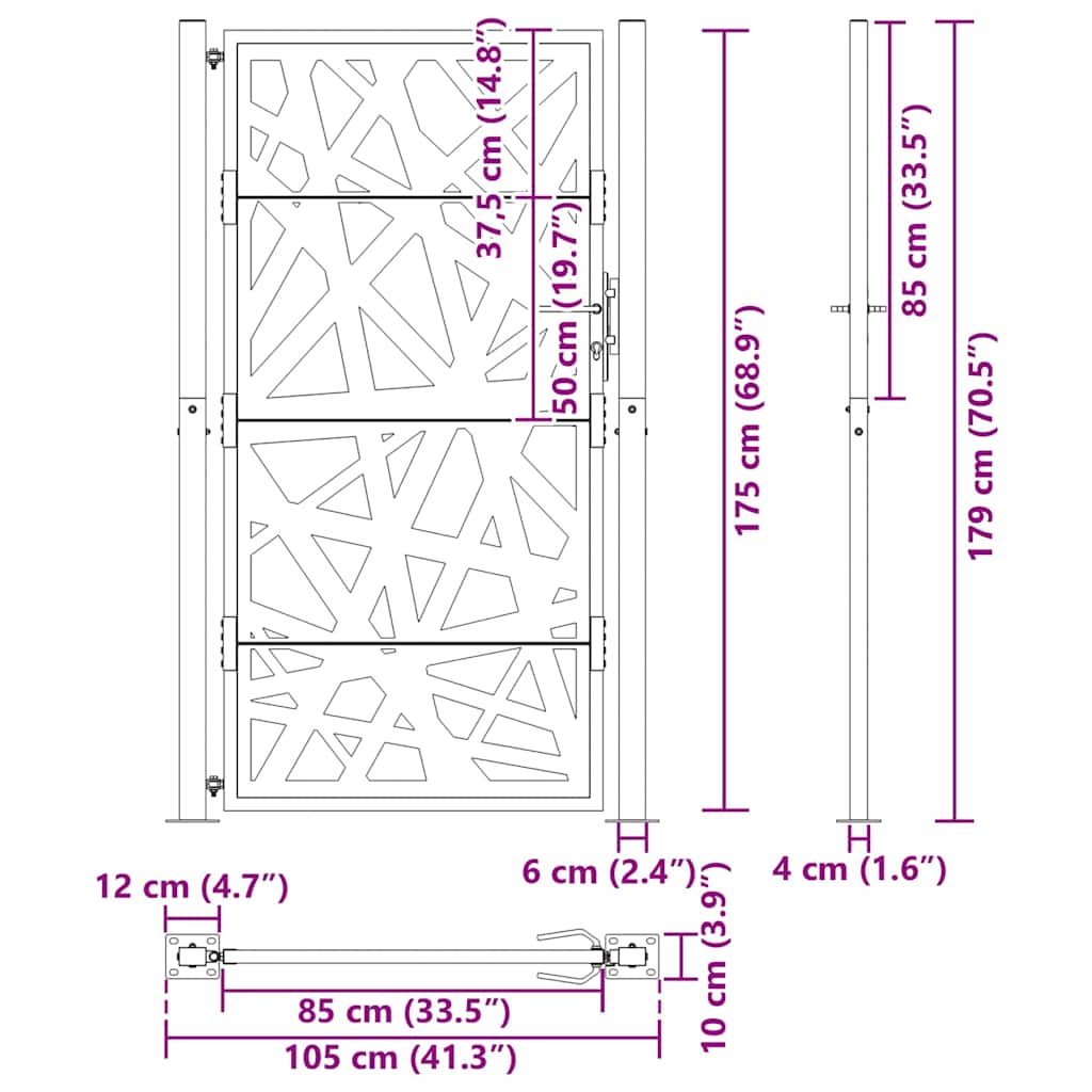 vidaXL Brama ogrodowa 100x175 cm Stal nierdzewna Lekka konstrukcja