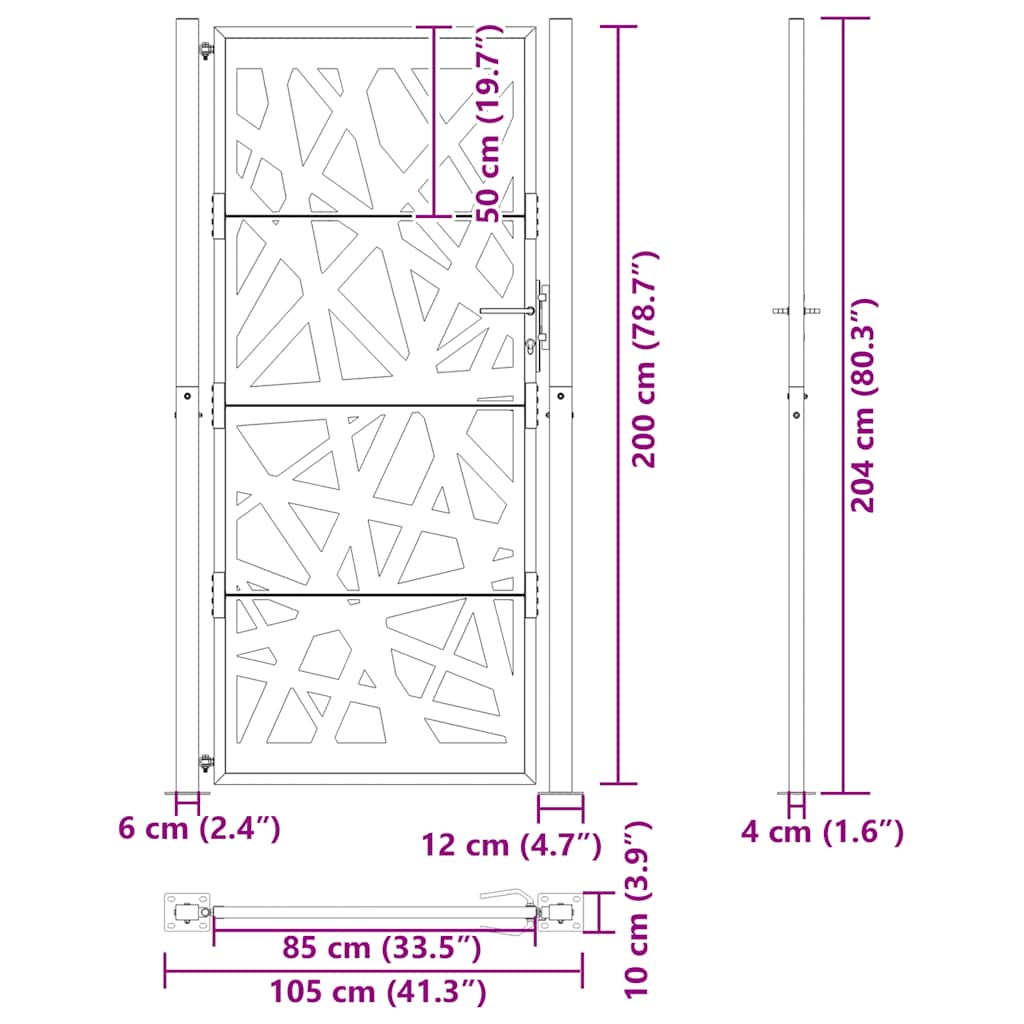 vidaXL Brama ogrodowa 100x200 cm Stal nierdzewna Lekka konstrukcja