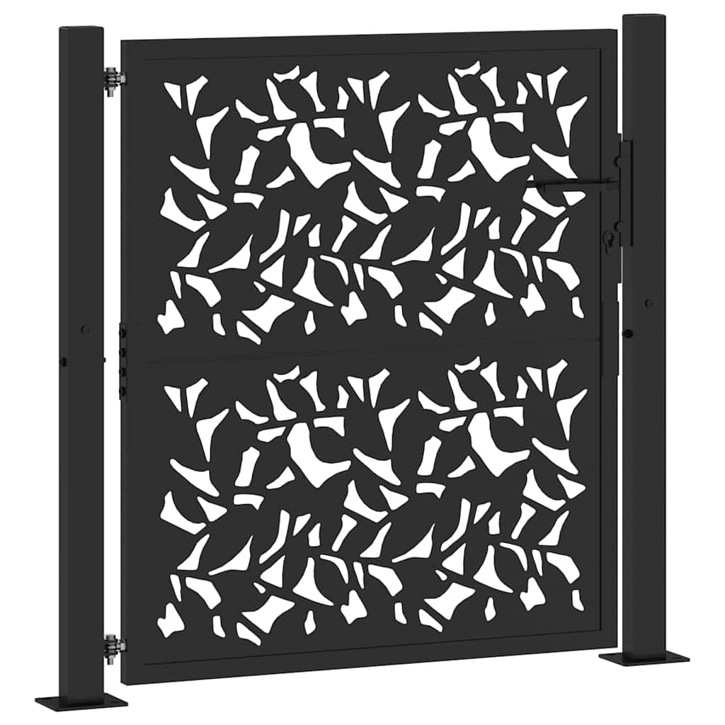 vidaXL Brama ogrodowa czarna 100x100 cm stalowy wzór liścia