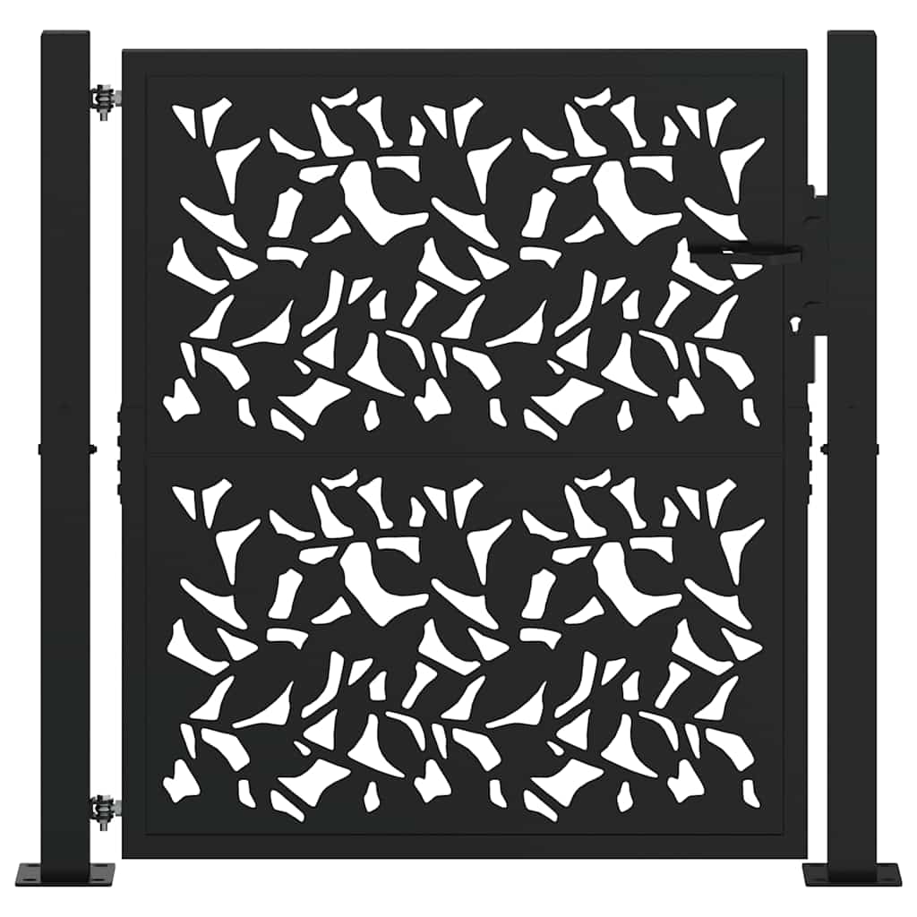 vidaXL Brama ogrodowa czarna 100x100 cm stalowy wzór liścia