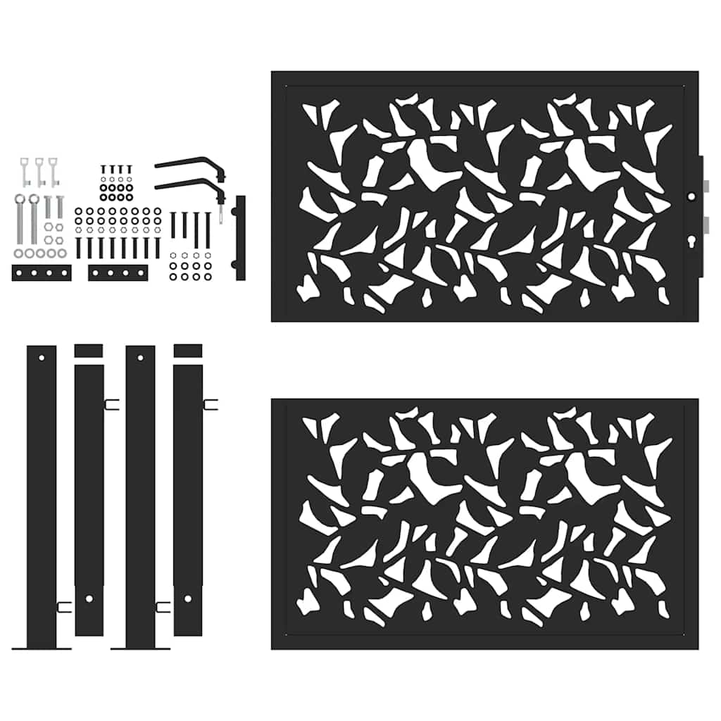 vidaXL Brama ogrodowa czarna 100x100 cm stalowy wzór liścia