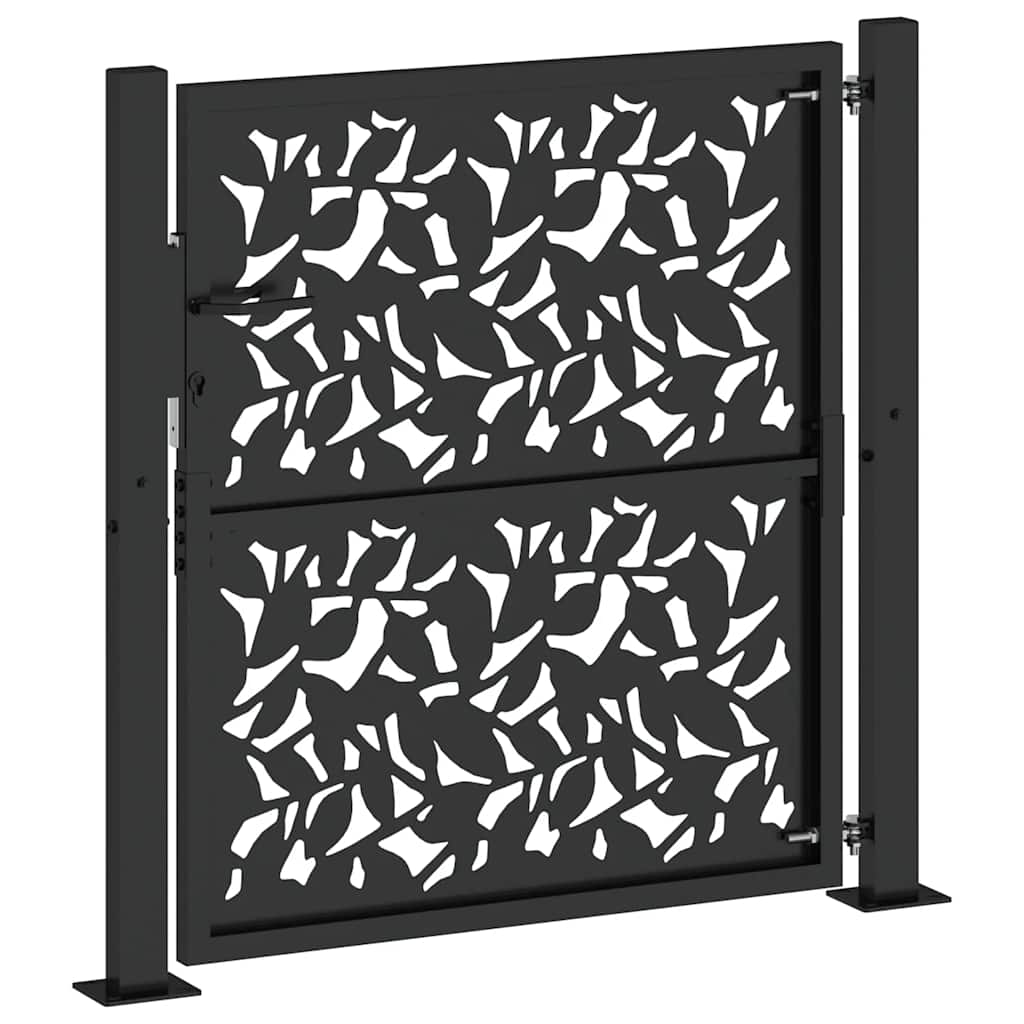 vidaXL Brama ogrodowa czarna 100x100 cm stalowy wzór liścia