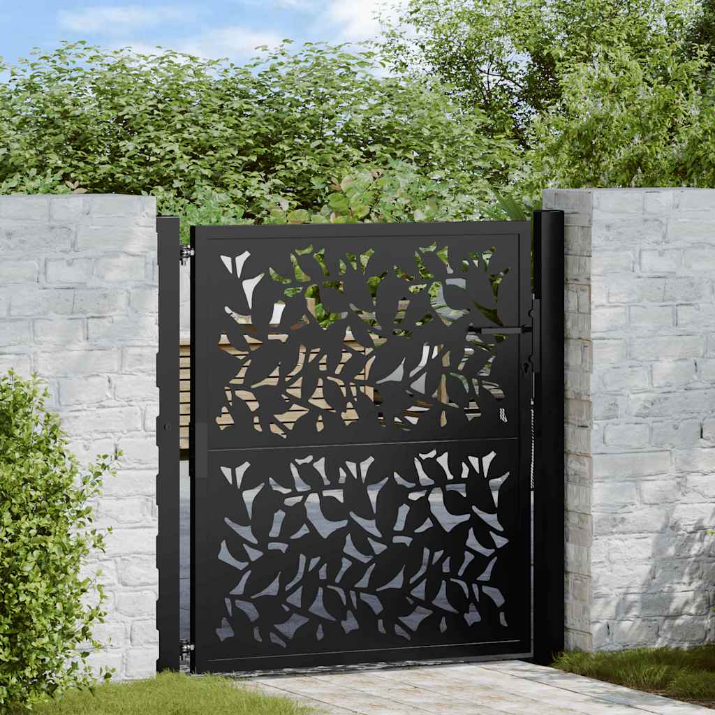 vidaXL Brama ogrodowa czarna 100x100 cm stalowy wzór liścia