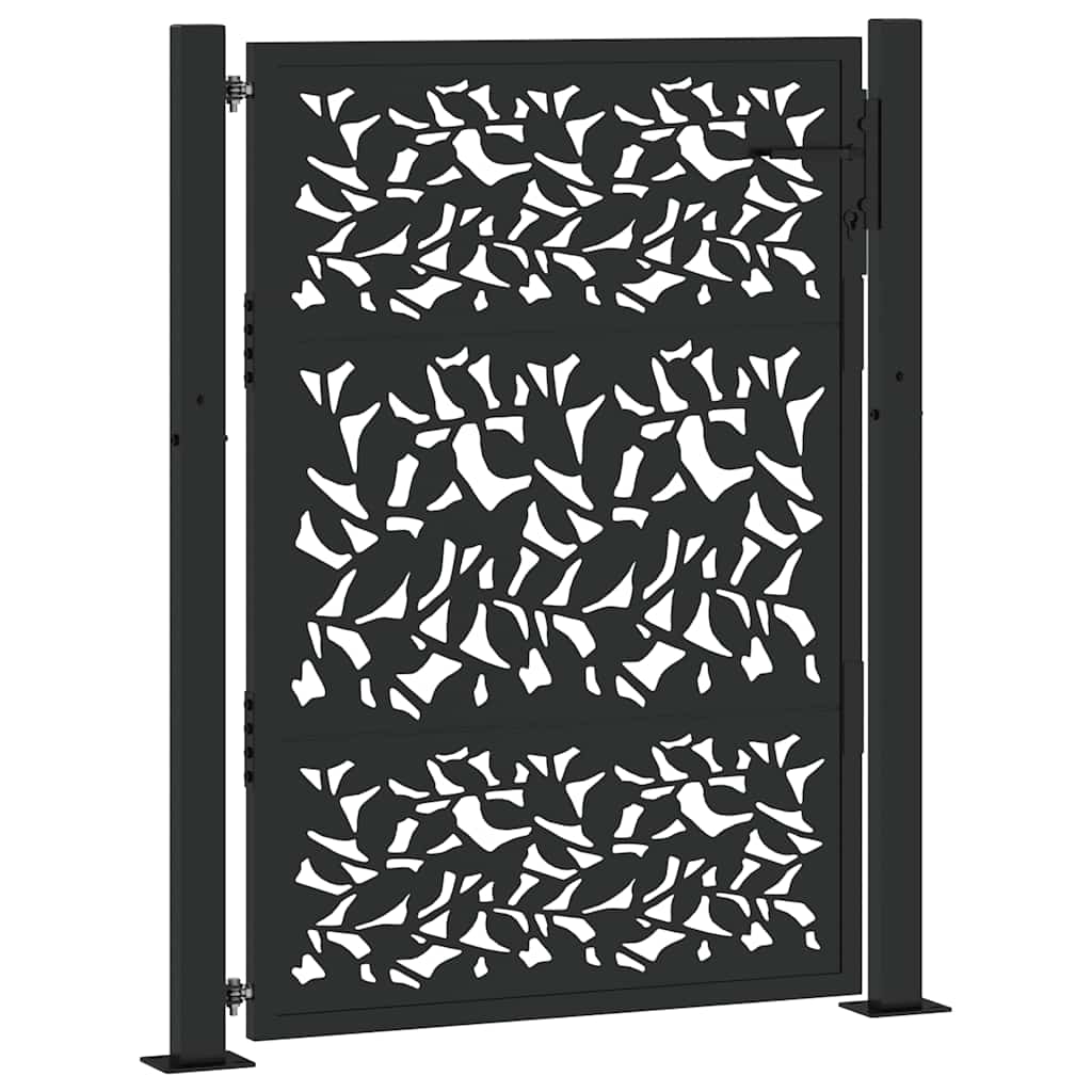 vidaXL Brama ogrodowa czarna 100x125 cm, stalowy wzór liścia