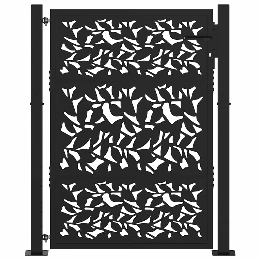 vidaXL Brama ogrodowa czarna 100x125 cm, stalowy wzór liścia
