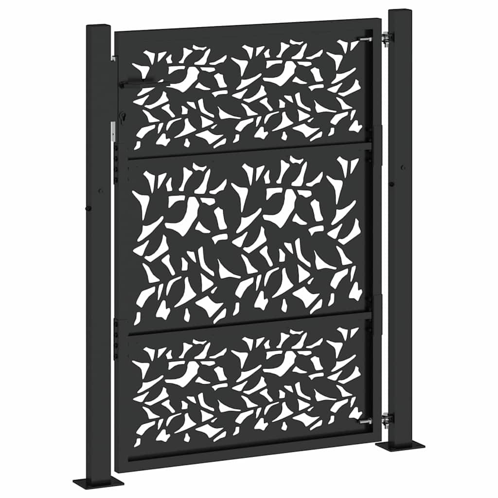vidaXL Brama ogrodowa czarna 100x125 cm, stalowy wzór liścia