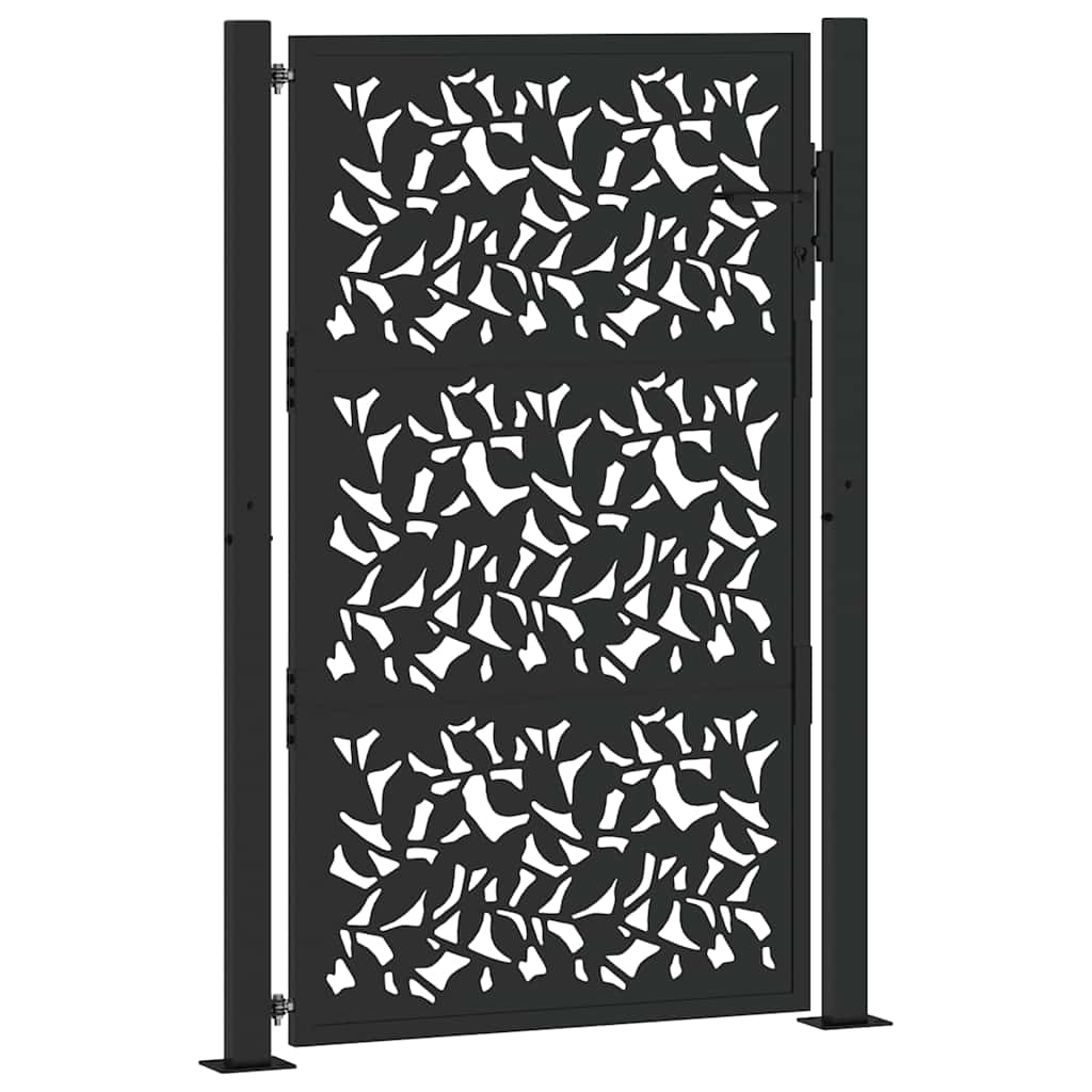 vidaXL Brama ogrodowa czarna 100x150 cm stalowy wzór liścia