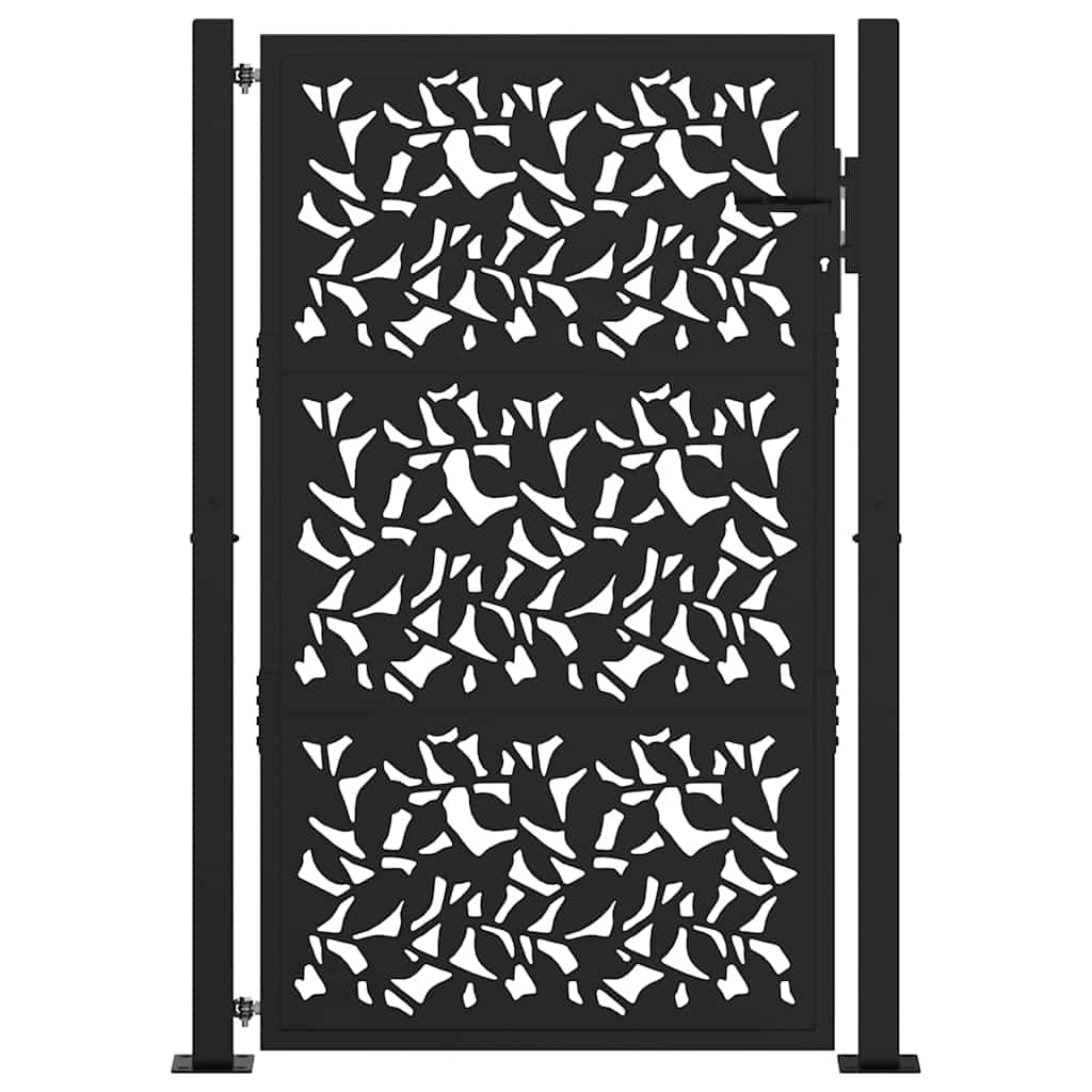vidaXL Brama ogrodowa czarna 100x150 cm stalowy wzór liścia