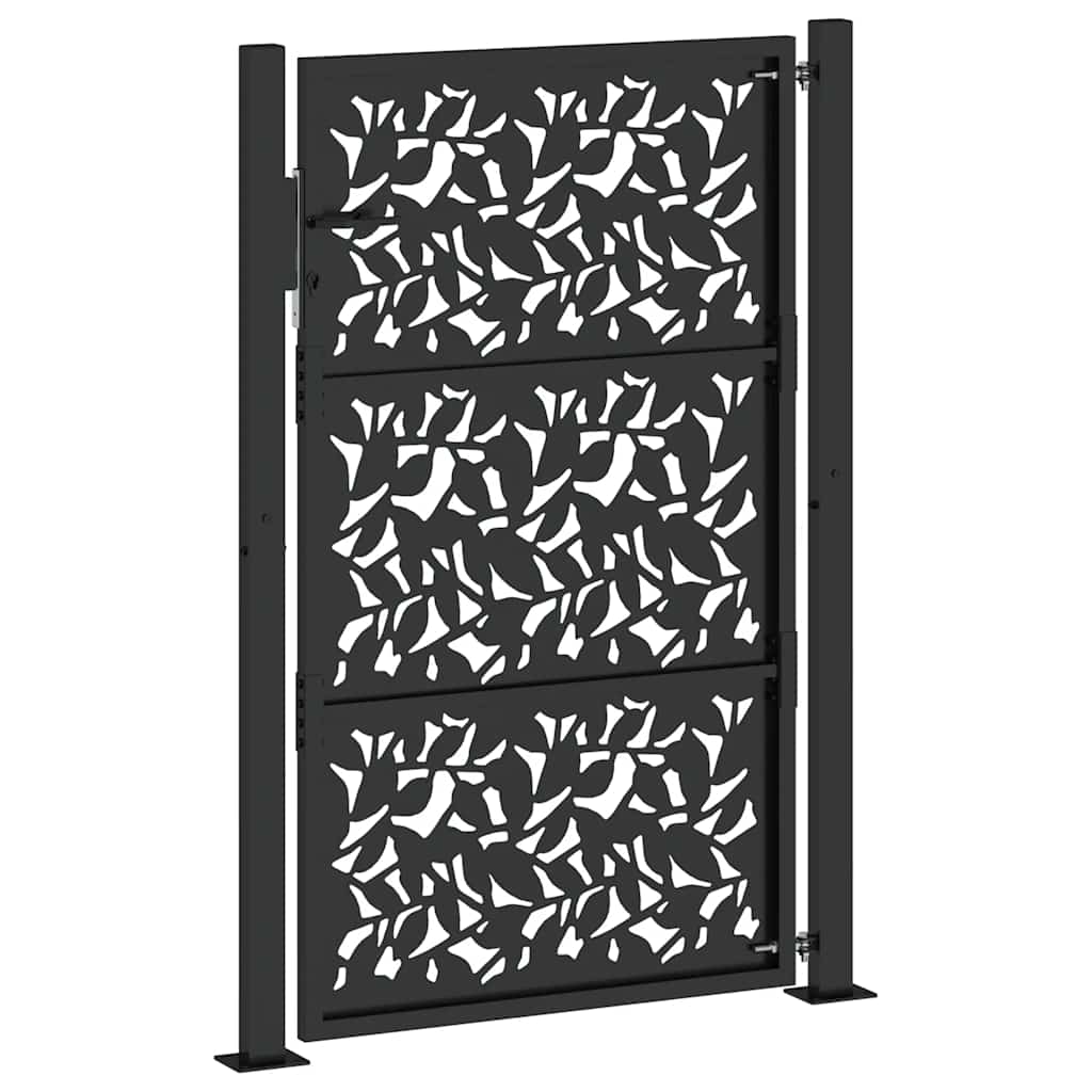 vidaXL Brama ogrodowa czarna 100x150 cm stalowy wzór liścia