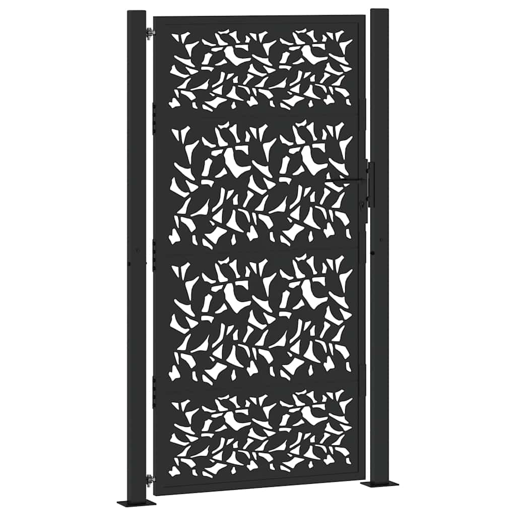 vidaXL Brama ogrodowa czarna 100x175 cm stalowy wzór liścia