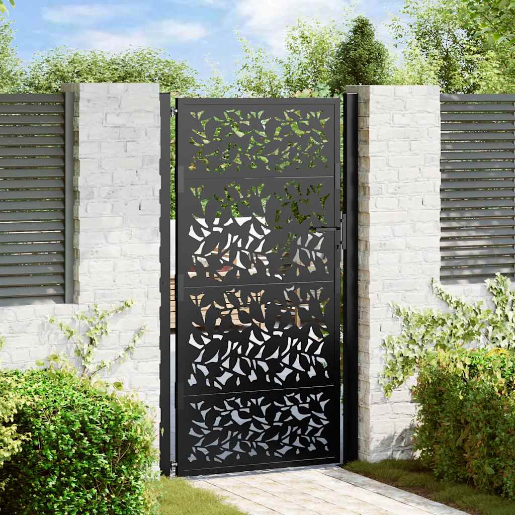 vidaXL Brama ogrodowa czarna 100x175 cm stalowy wzór liścia