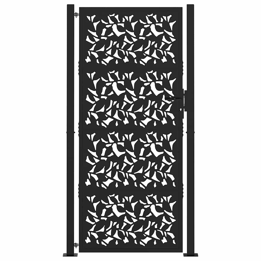 vidaXL Brama ogrodowa czarna 100x200 cm stalowy wzór liścia