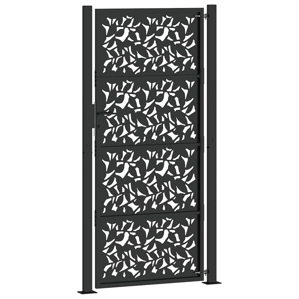 vidaXL Brama ogrodowa czarna 100x200 cm stalowy wzór liścia