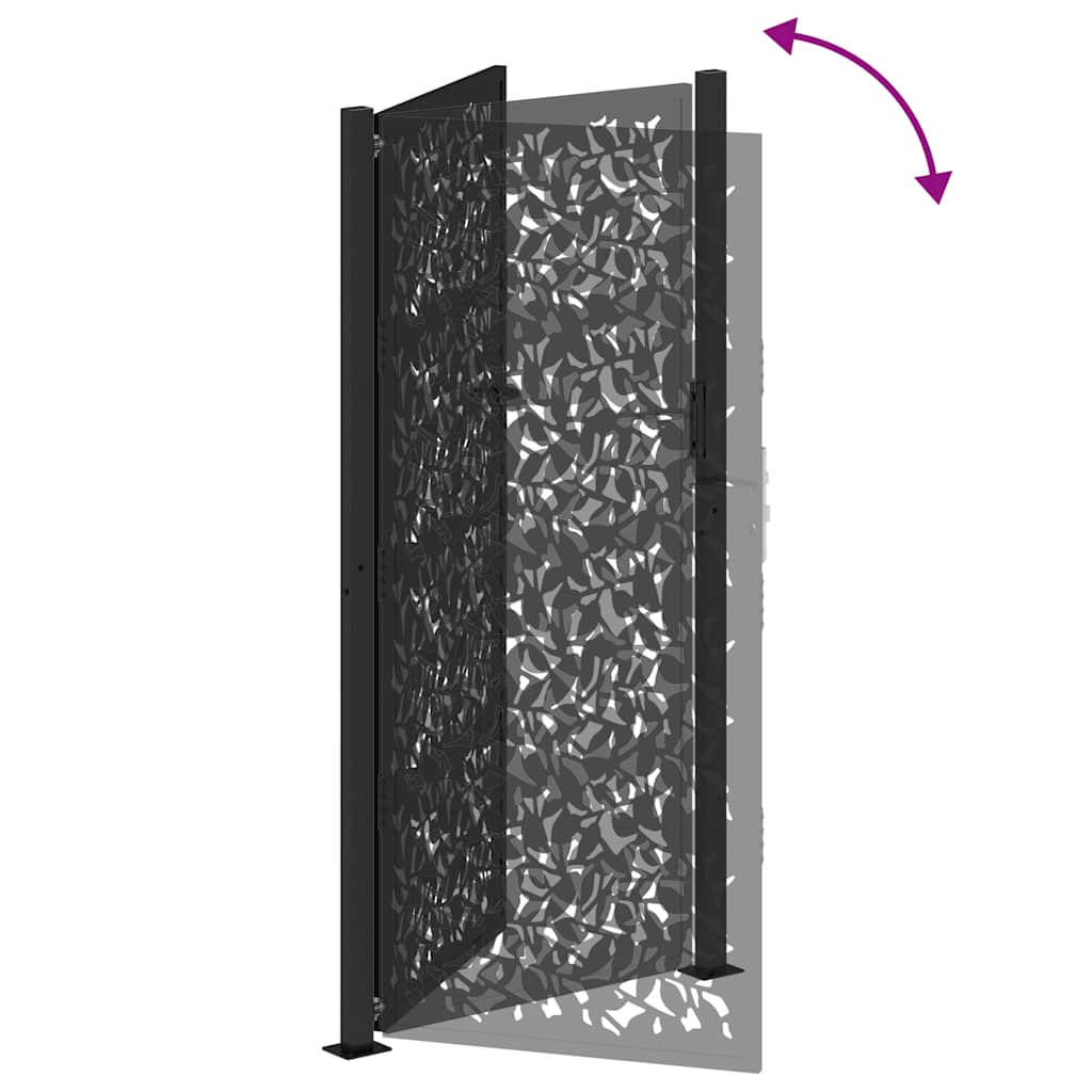 vidaXL Brama ogrodowa czarna 100x200 cm stalowy wzór liścia