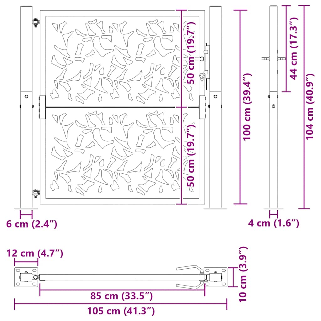 vidaXL Brama ogrodowa 100x100 cm Stal nierdzewna Wzór liścia