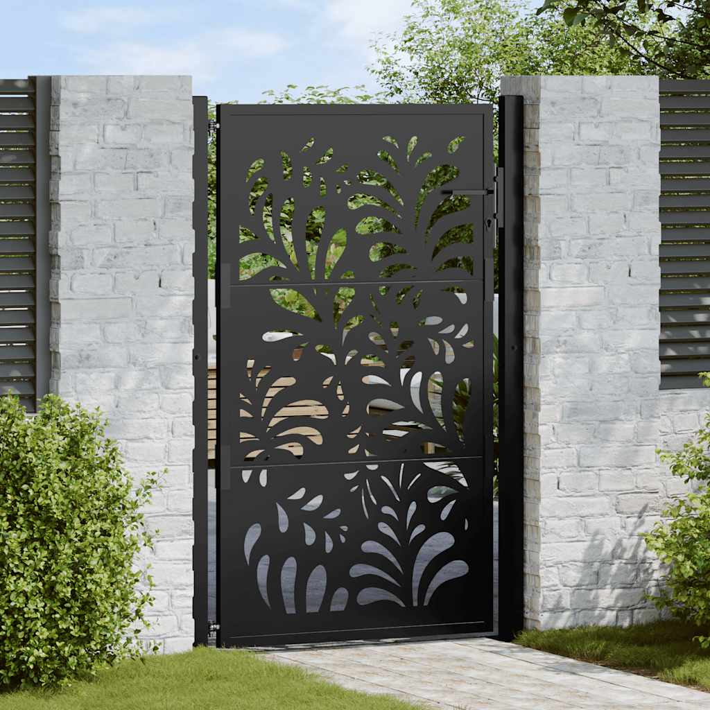 vidaXL Brama ogrodowa czarna 100x150 cm stalowa wzór fali