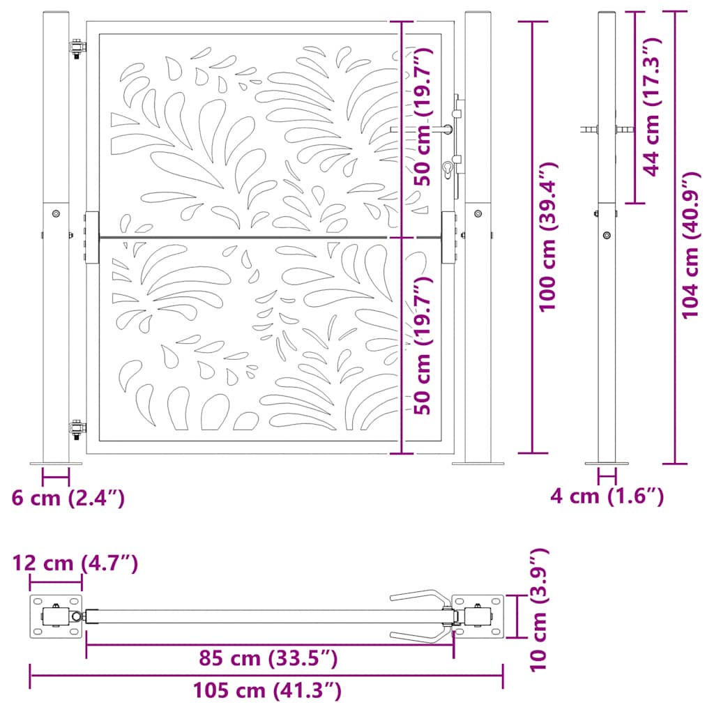 vidaXL Brama ogrodowa 100x100 cm Stal nierdzewna Wzór fali
