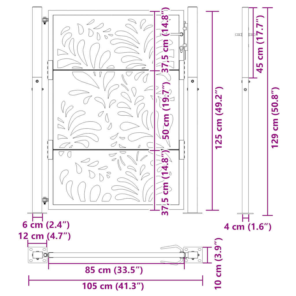 vidaXL Brama ogrodowa 100x125 cm Stal nierdzewna Wzór fali