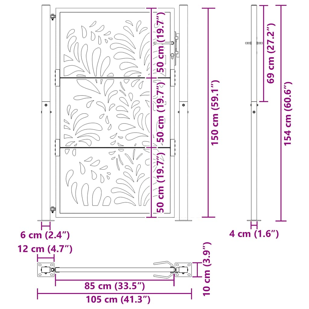vidaXL Brama ogrodowa 100x150 cm Stal nierdzewna Wzór fali