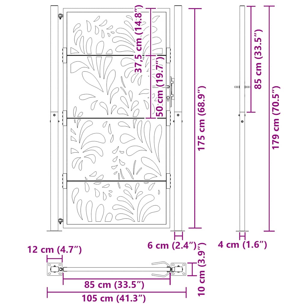 vidaXL Brama ogrodowa 100x175 cm Stal nierdzewna Wzór fali