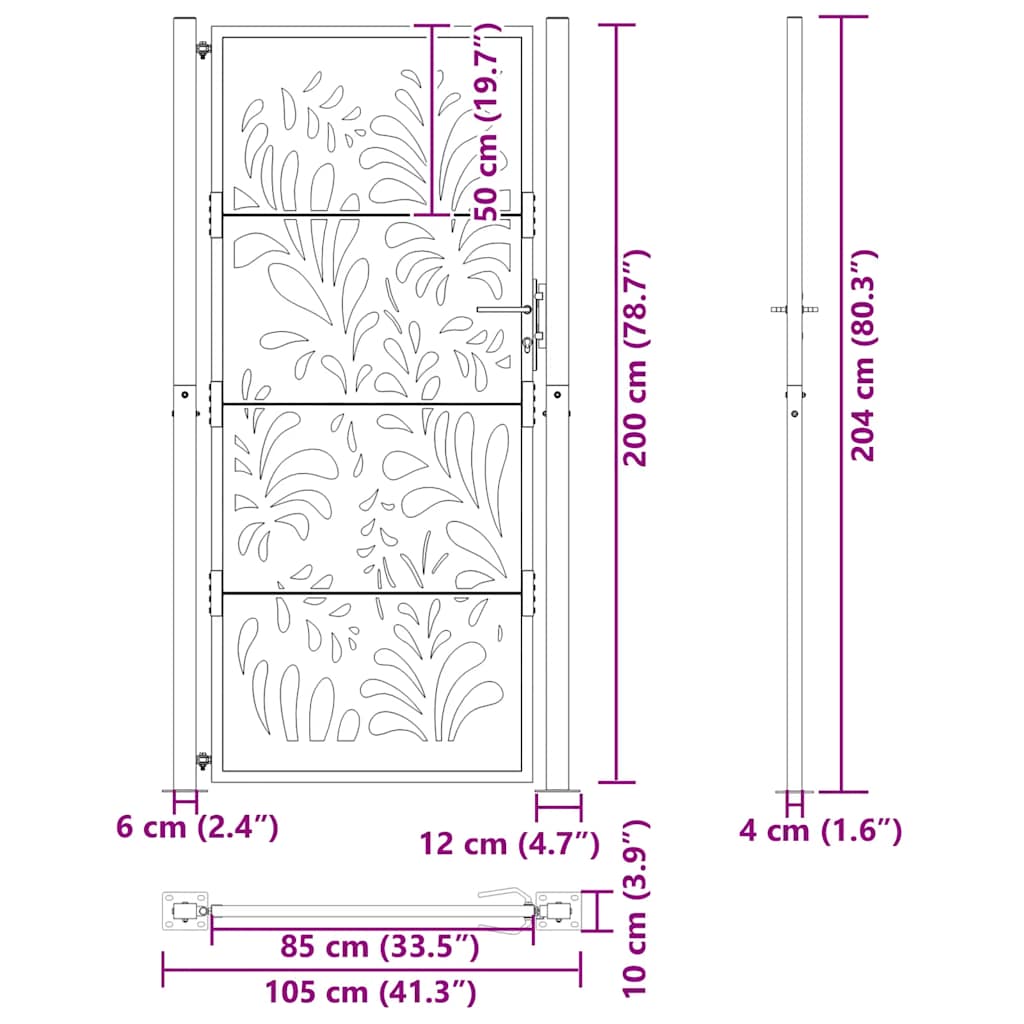 vidaXL Brama ogrodowa 100x200 cm Stal nierdzewna Wzór fali