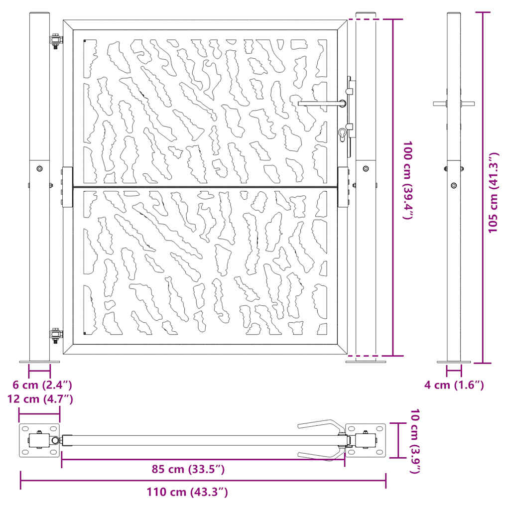 vidaXL Brama ogrodowa czarna 100x100 cm stalowa konstrukcja