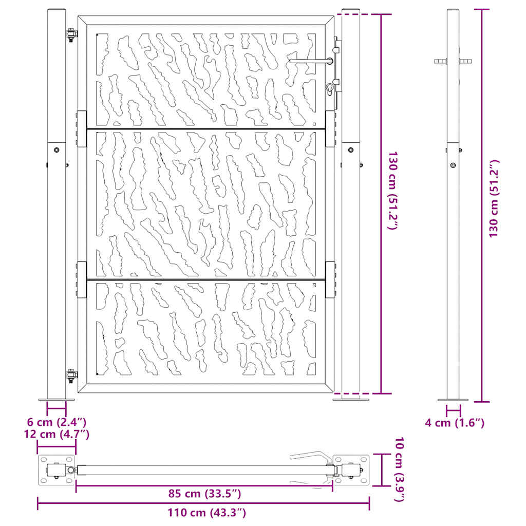 vidaXL Brama ogrodowa czarna 100x125 cm stalowa konstrukcja