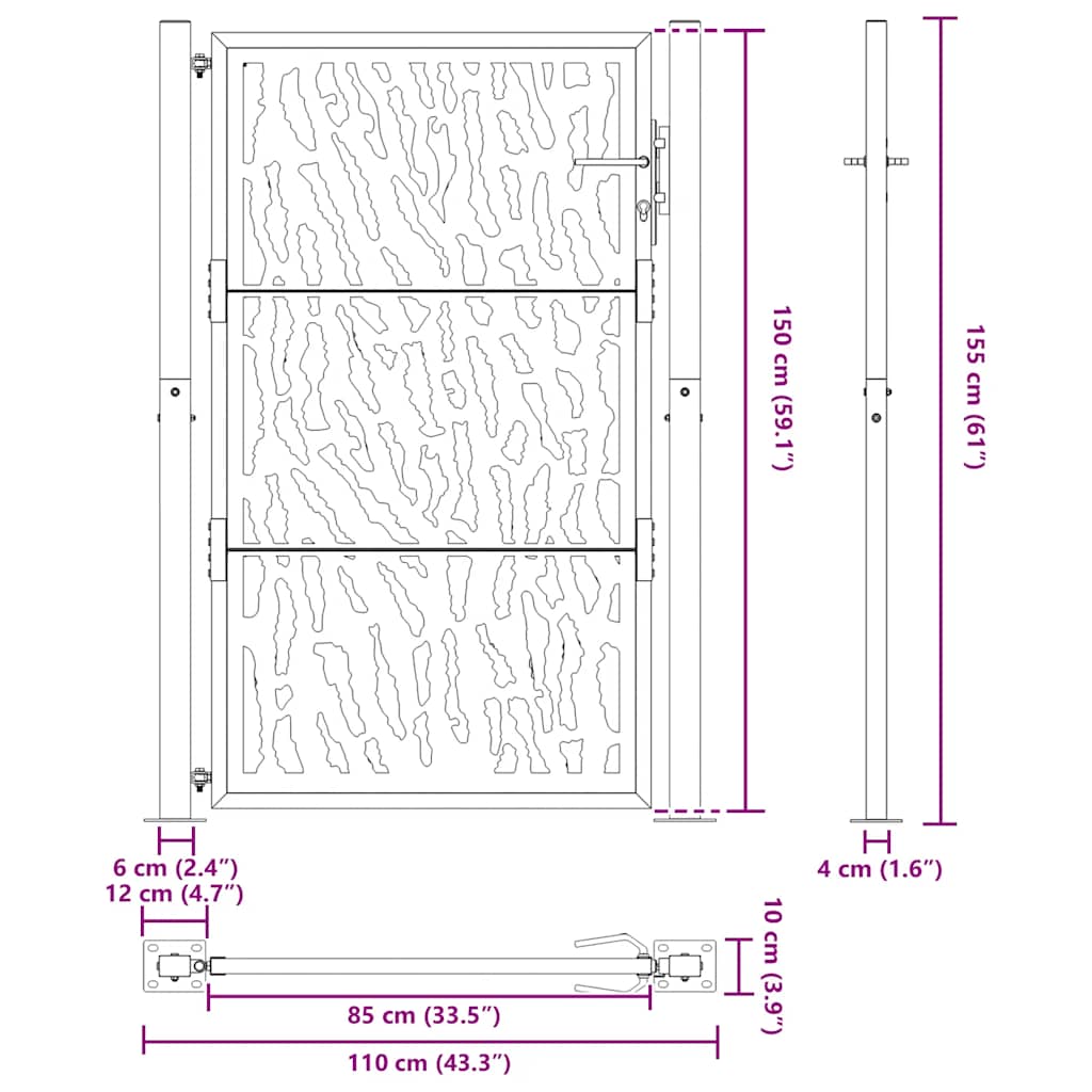 vidaXL Brama ogrodowa czarna 100x150 cm stalowa konstrukcja