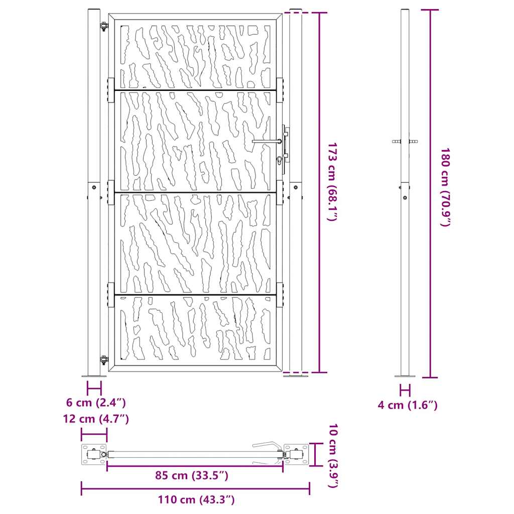 vidaXL Brama ogrodowa czarna 100x175 cm Stalowy wzór śladu