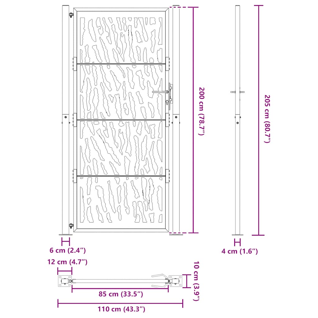 vidaXL Brama ogrodowa czarna 100x200 cm Stalowy wzór śladu