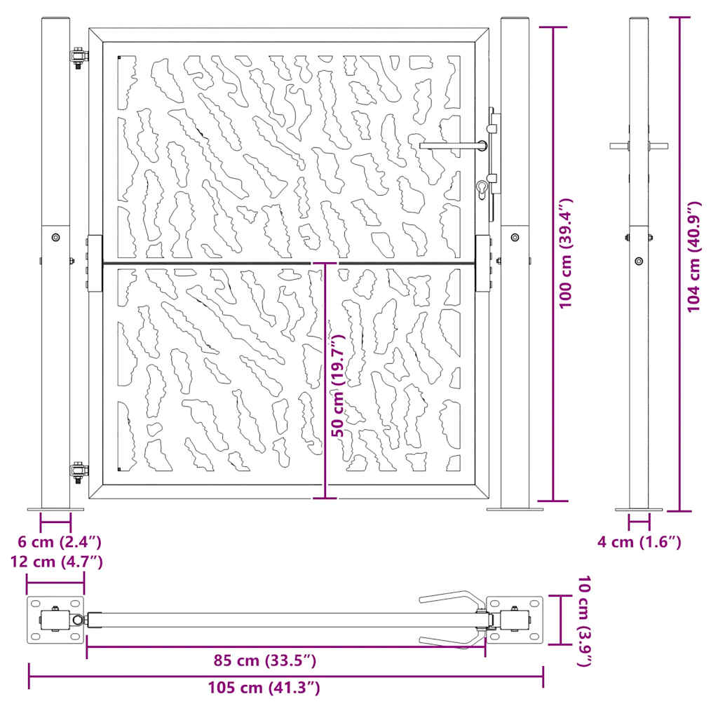 vidaXL Brama ogrodowa 100x100 cm Stal nierdzewna Wzór śladu