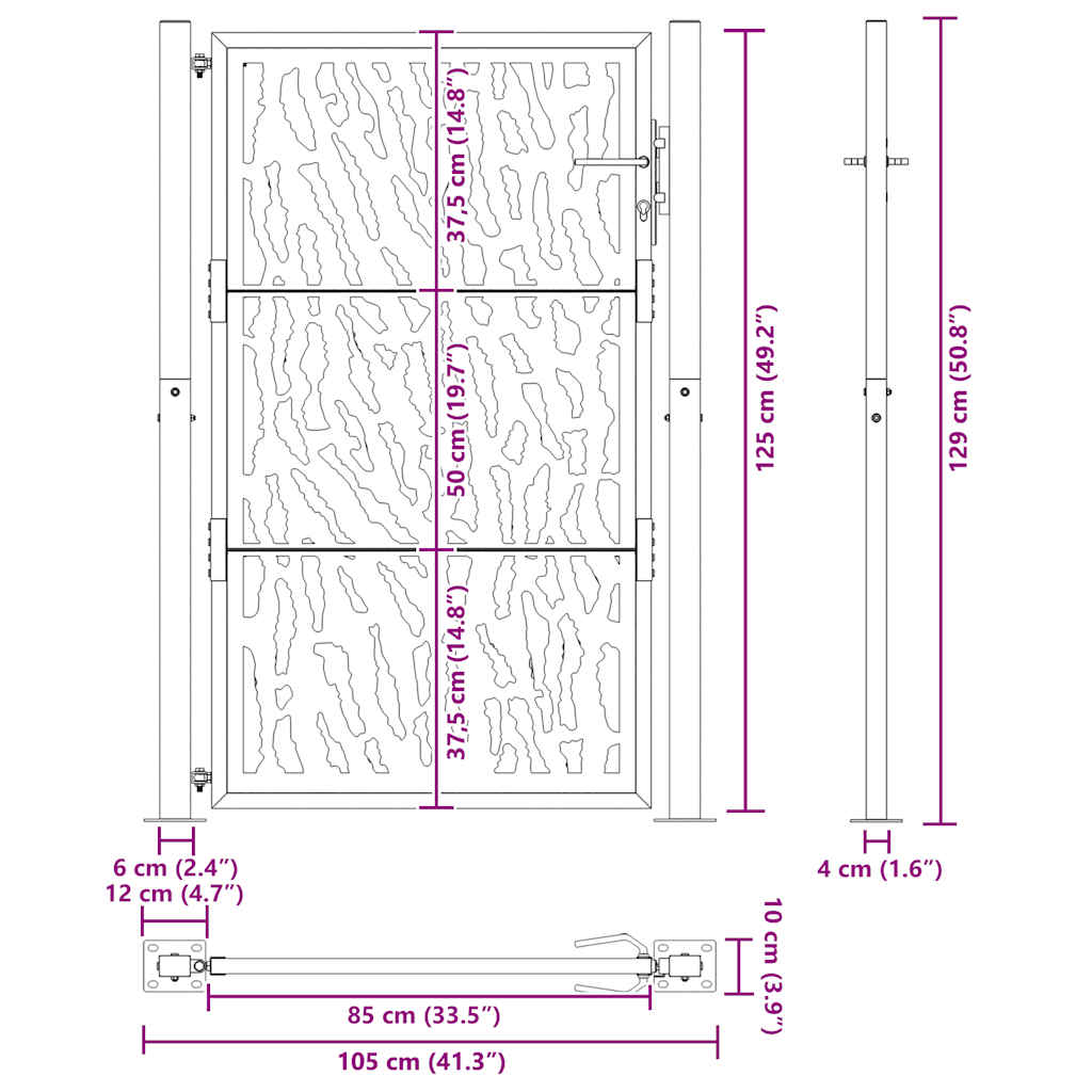 vidaXL Brama ogrodowa 100x125 cm Stal nierdzewna Wzór śladu