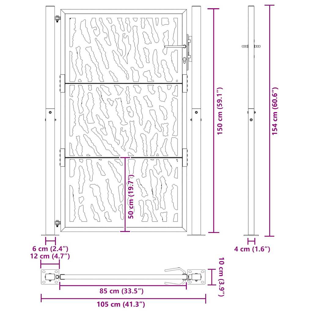 vidaXL Brama ogrodowa 100x150 cm Stal nierdzewna Wzór śladu