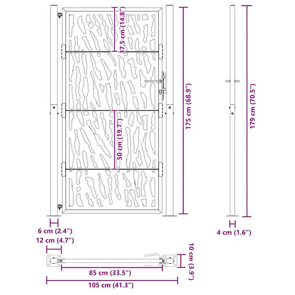 vidaXL Brama ogrodowa 100x175 cm Stal nierdzewna Wzór śladu