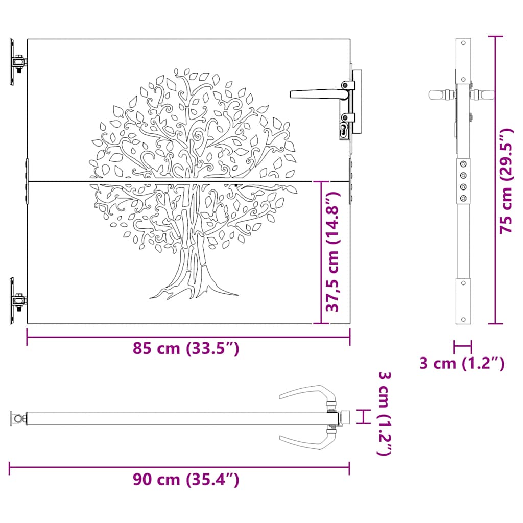 vidaXL Brama ogrodowa 100x200 cm Stal nierdzewna Wzór śladu