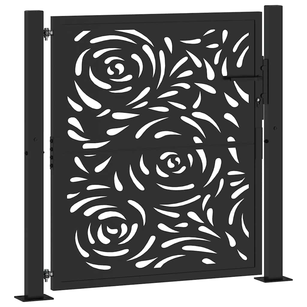 vidaXL Brama ogrodowa czarna 100x100 cm Stalowy wzór płomienia