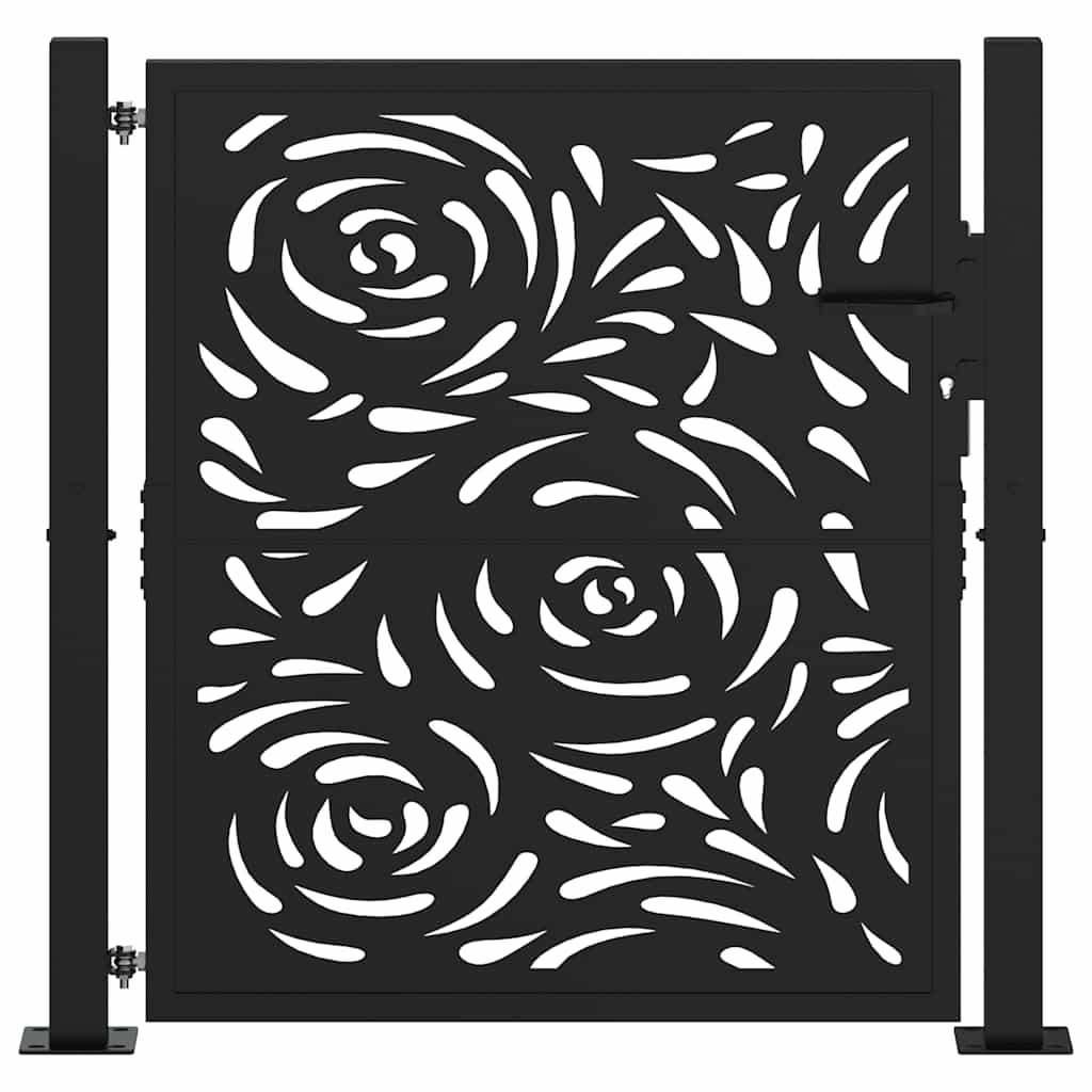 vidaXL Brama ogrodowa czarna 100x100 cm Stalowy wzór płomienia
