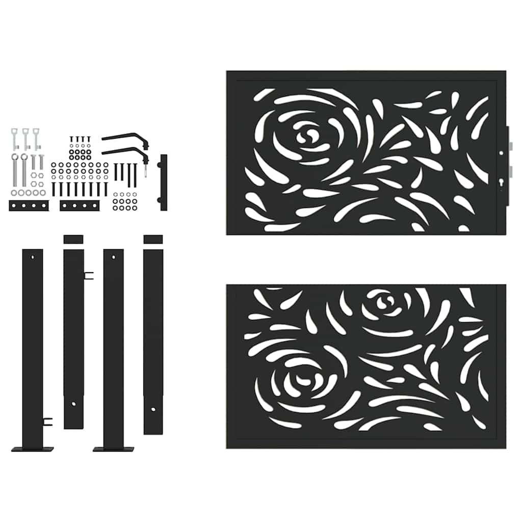 vidaXL Brama ogrodowa czarna 100x100 cm Stalowy wzór płomienia