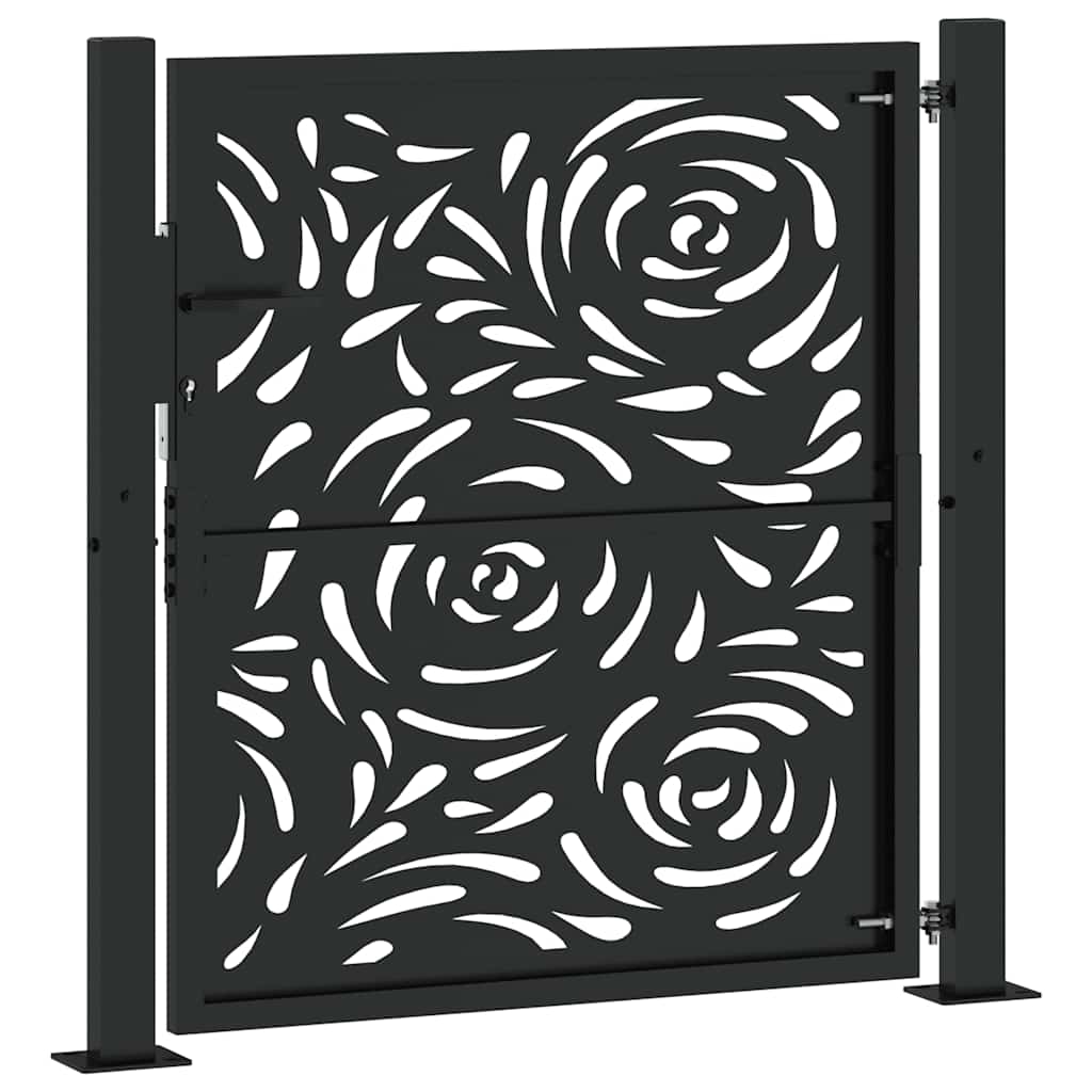vidaXL Brama ogrodowa czarna 100x100 cm Stalowy wzór płomienia