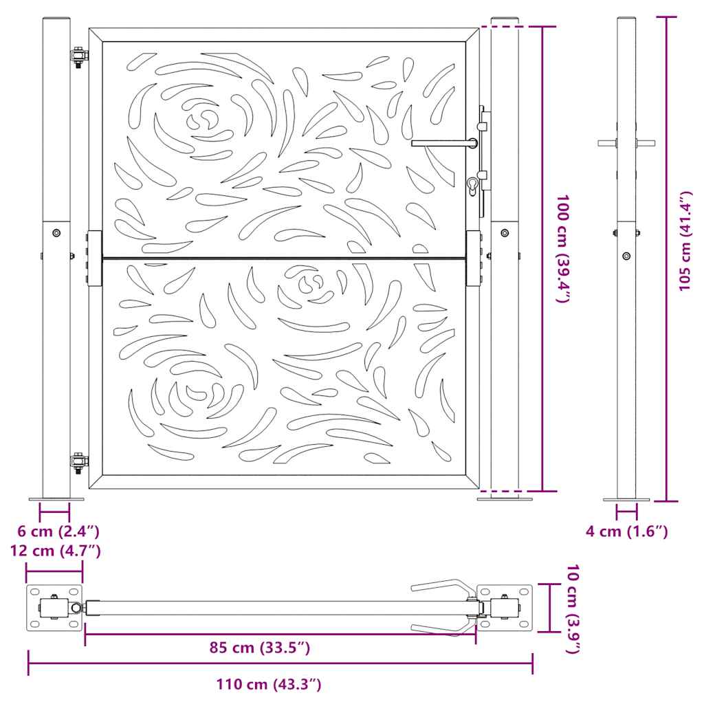 vidaXL Brama ogrodowa czarna 100x100 cm Stalowy wzór płomienia