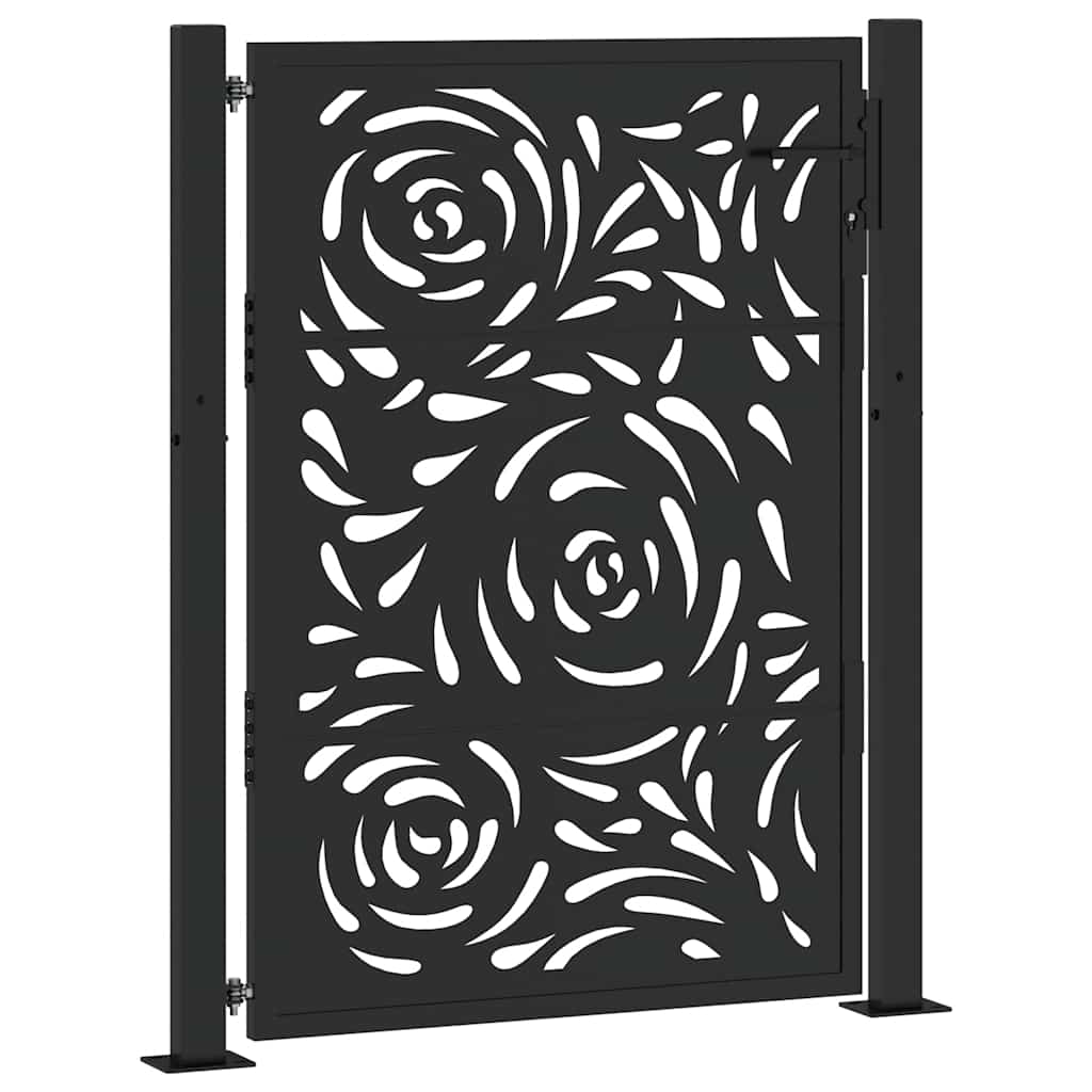 vidaXL Brama ogrodowa czarna 100x125 cm Stalowy wzór płomienia