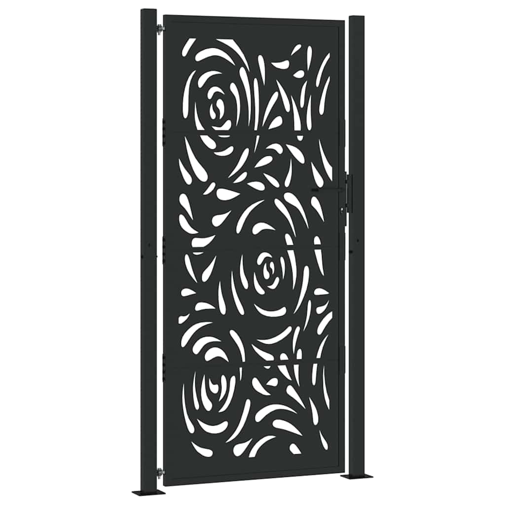 vidaXL Brama ogrodowa czarna 100x200 cm Stalowy wzór płomienia