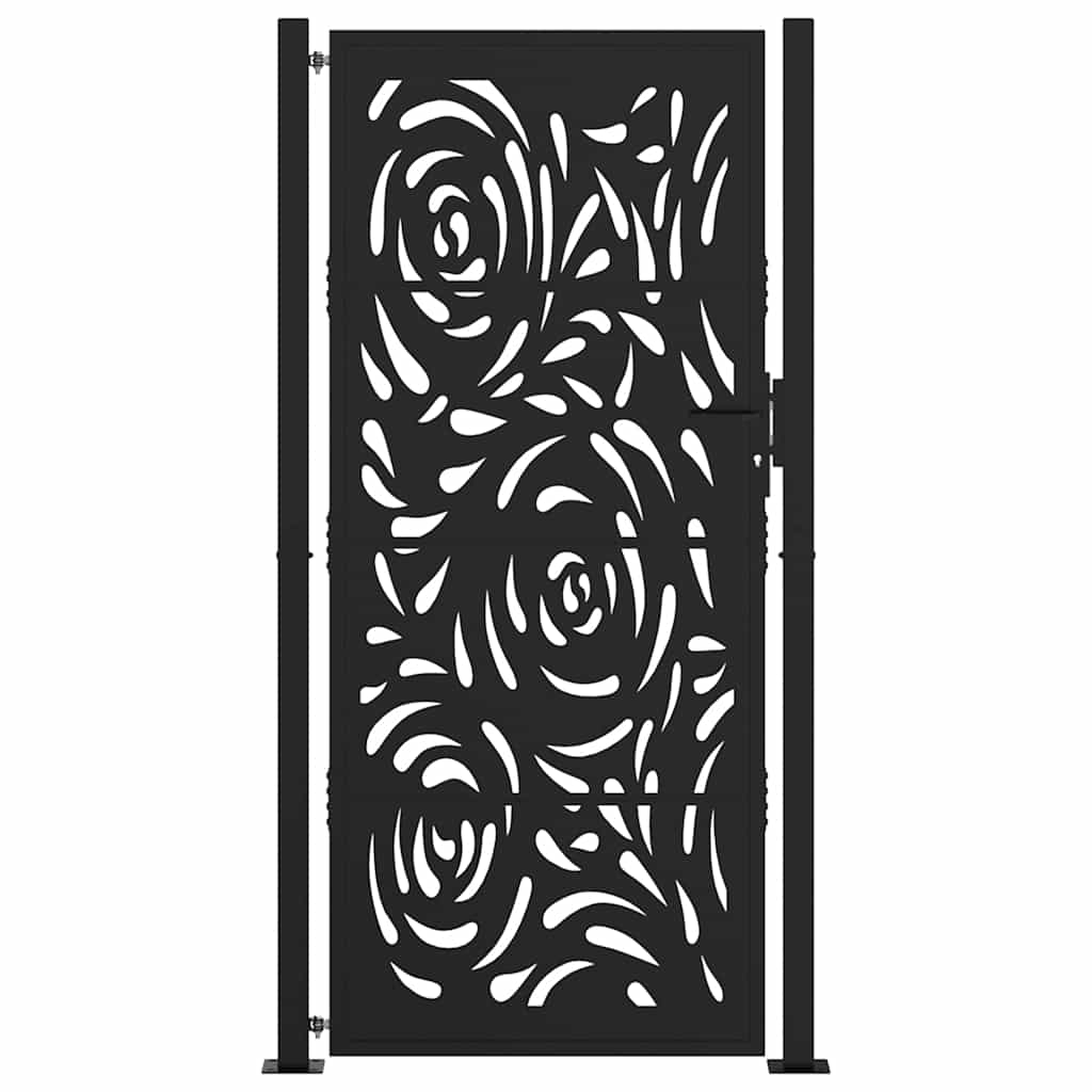 vidaXL Brama ogrodowa czarna 100x200 cm Stalowy wzór płomienia