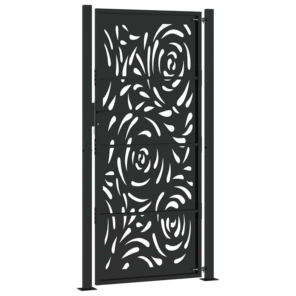 vidaXL Brama ogrodowa czarna 100x200 cm Stalowy wzór płomienia