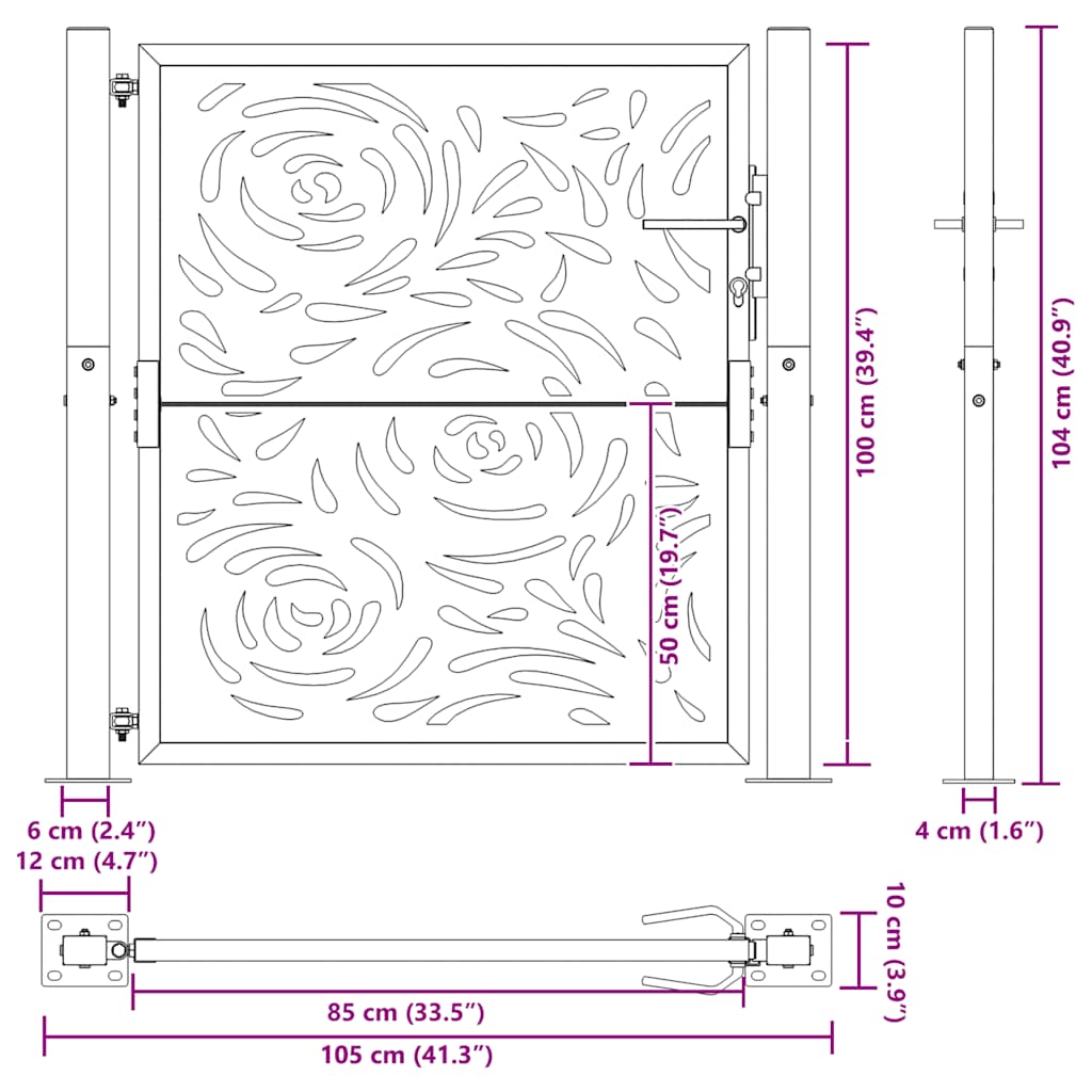 vidaXL Brama ogrodowa 100x100 cm Stal nierdzewna Wzór płomienia