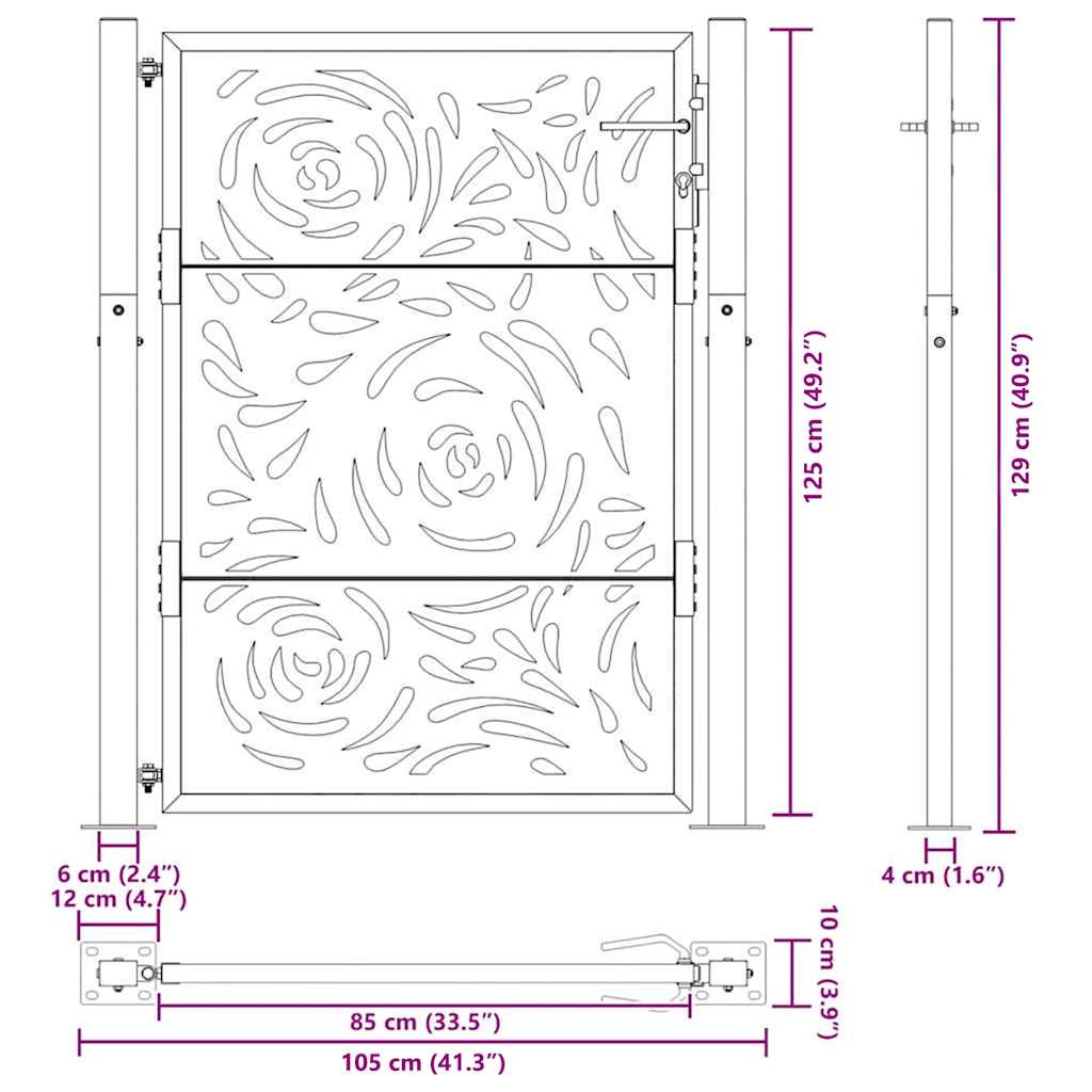 vidaXL Brama ogrodowa 100x125 cm Stal nierdzewna Wzór płomienia