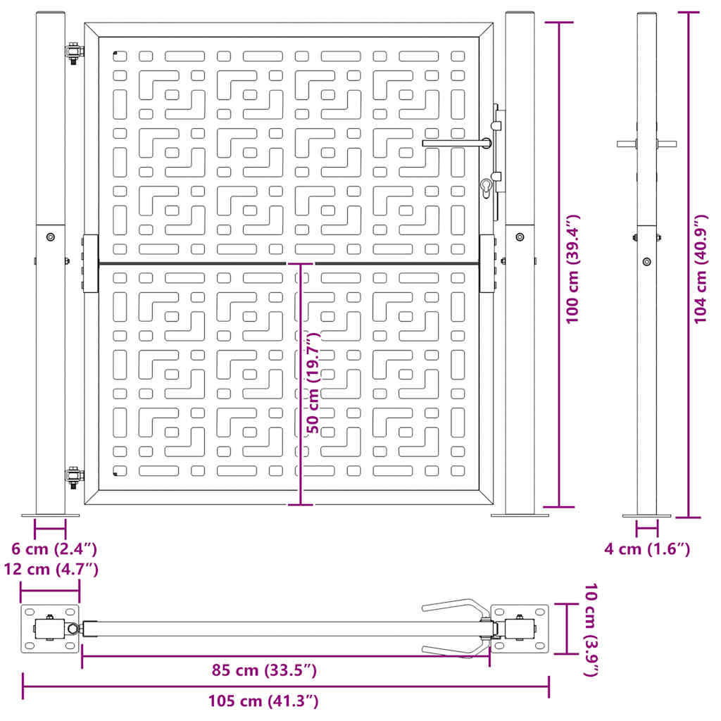vidaXL Brama ogrodowa 100x100 cm Stal nierdzewna Krzyż wzór