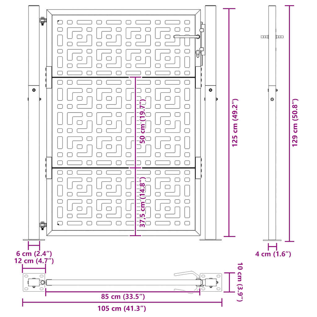 vidaXL Brama ogrodowa 100x125 cm Stal nierdzewna Krzyż wzór