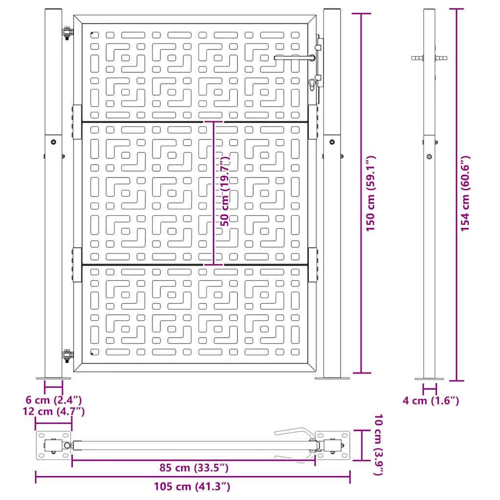 vidaXL Brama ogrodowa 100x150 cm Stal nierdzewna Krzyż wzór